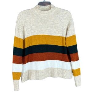 Beachlunchlounge Colorblock Mock Neck Long Sleeve Cropped Sweater Women's Size L